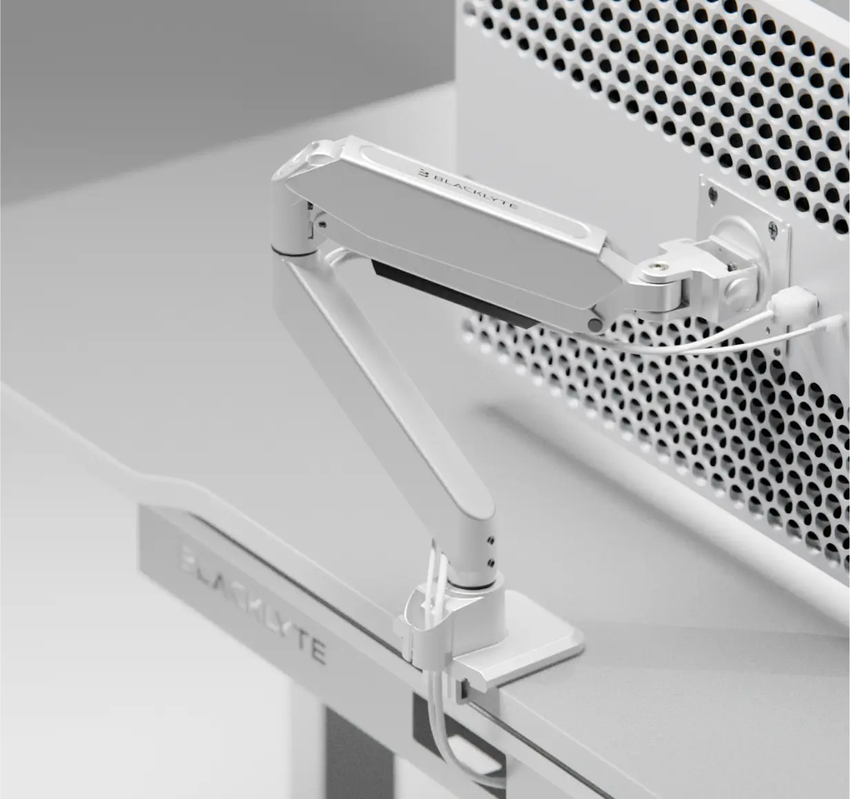 Atlas white single-monitor mount for desk