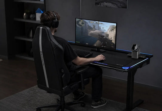 Gaming desk accessories in use