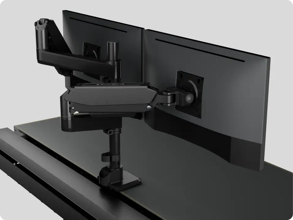 Black dual monitor mount for desk