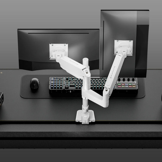 Blacklyte Atlas dual white monitor arm