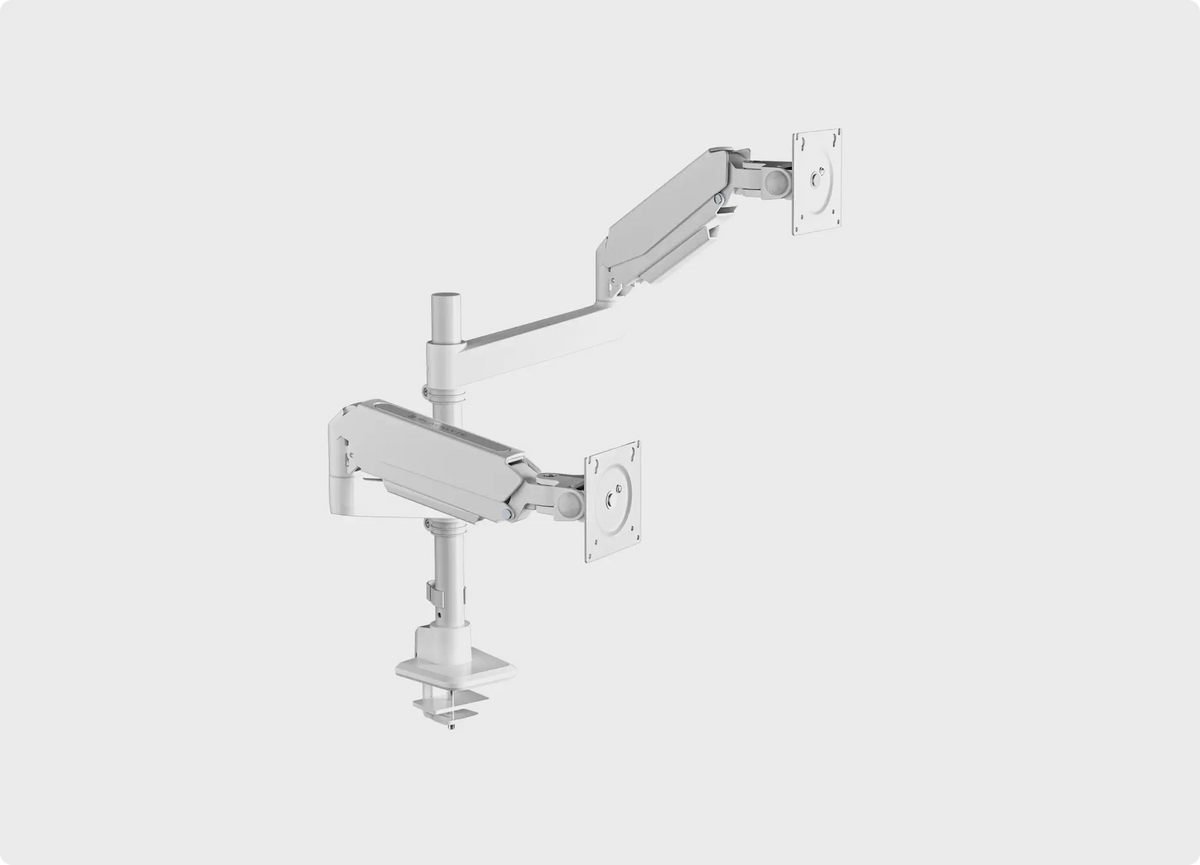 Atlas white dual monitor arm