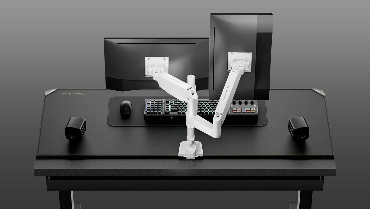 Blacklyte Atlas dual screen monitor mount for desk—White