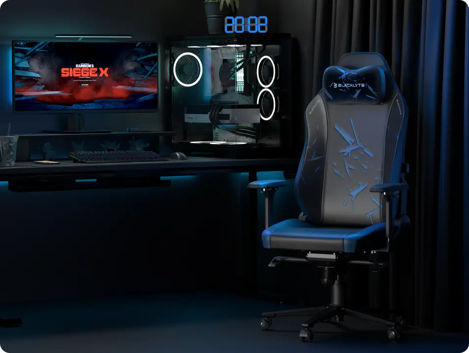 R6 Siege Edition gaming chair set up at a gaming desk