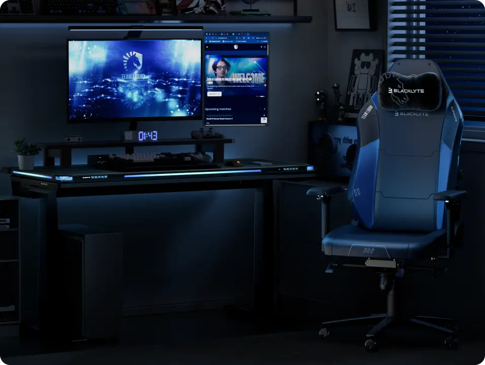Liquid gaming chair in a modern gaming room setup